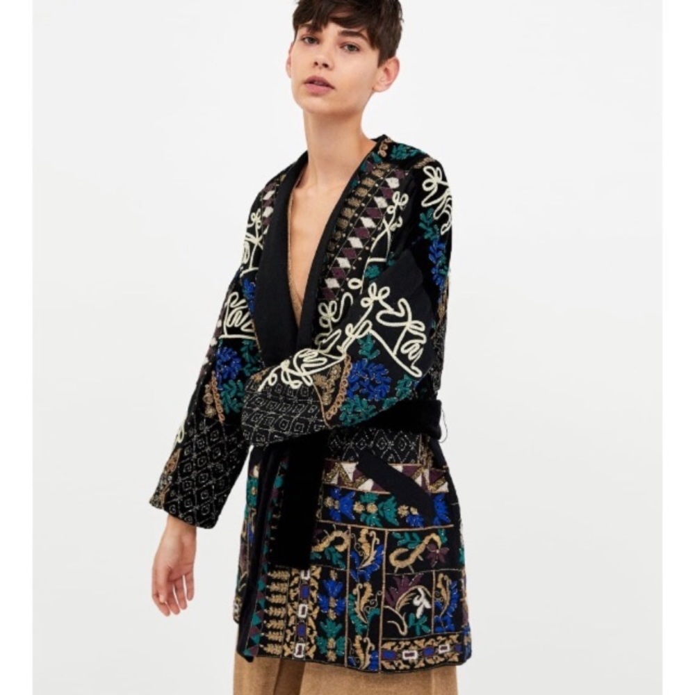 NWT Zara Embroidered Kimono/Coat